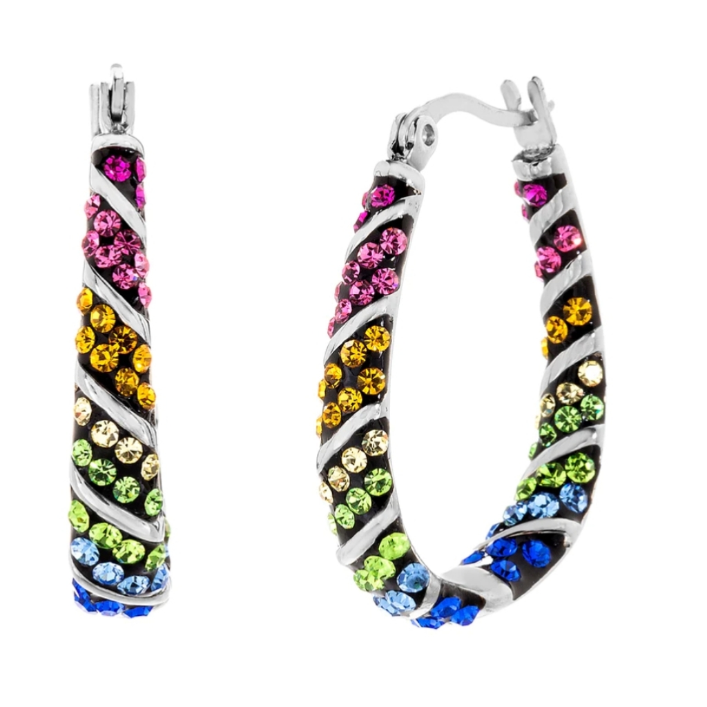 Lesa Michele Rainbow Colored Crystals Stainless Steel Snap Top Closures